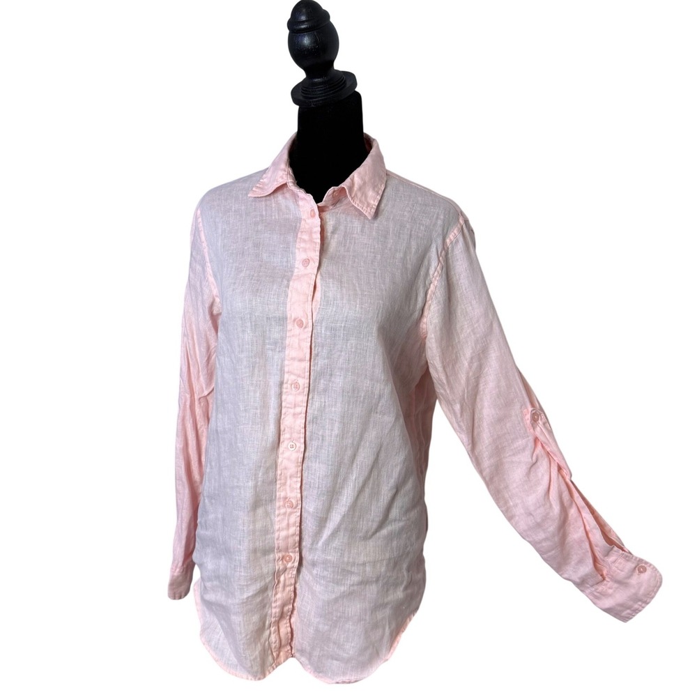 Ralph Lauren Relaxed Fit Linen Roll Tab Sleeve Top Womens S Minimalist‎ Pastel